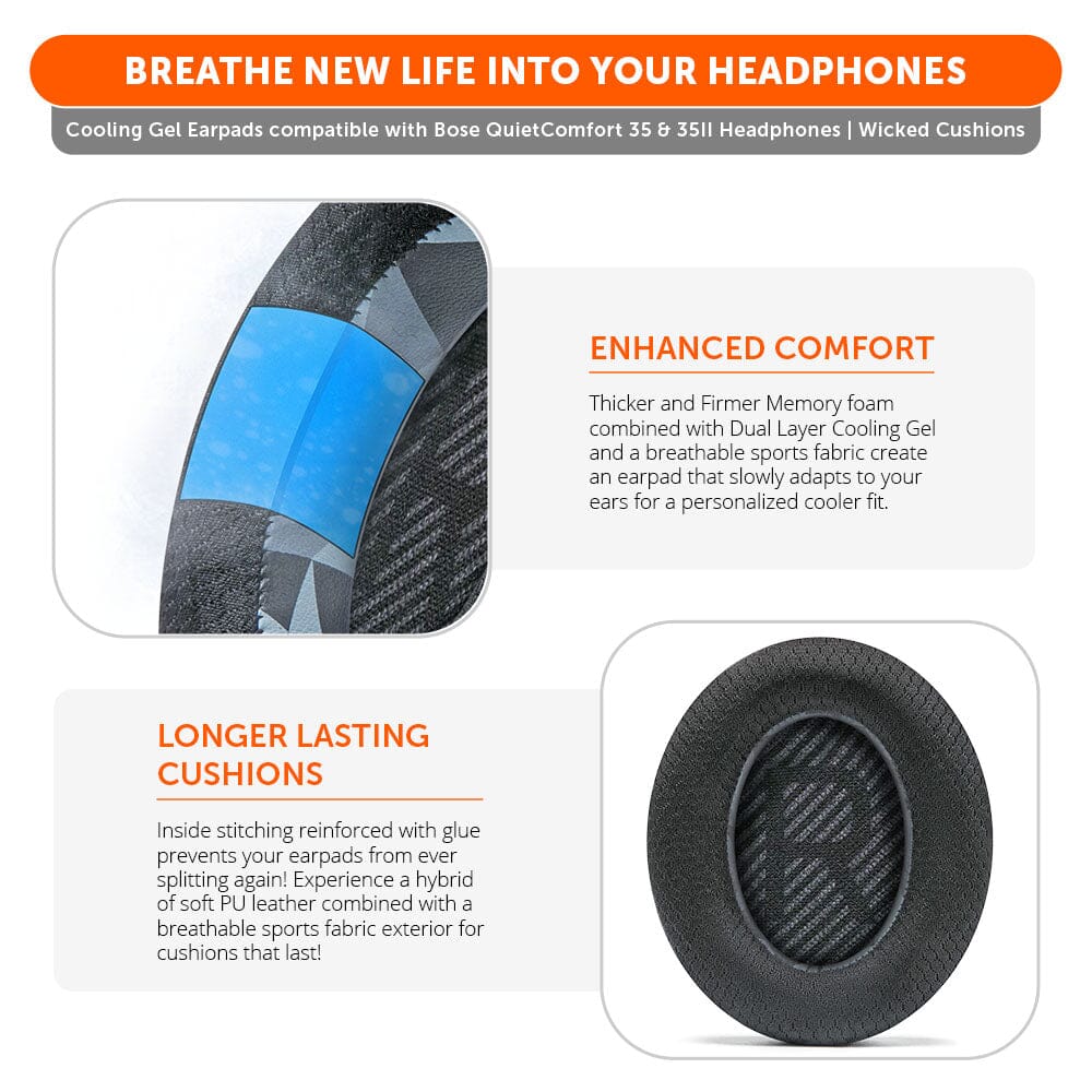 Bose QC35 Cooling Gel Earpads Replacement Kit Wicked Cushions