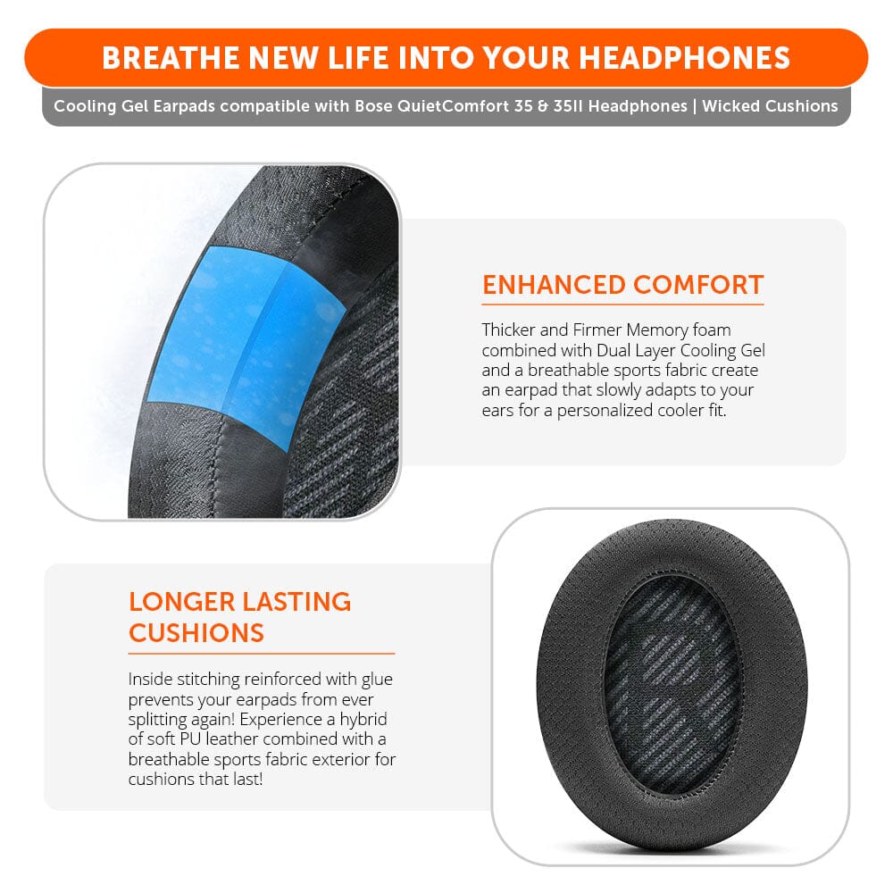 Bose QC35 Cooling Gel Earpads Replacement Kit Wicked Cushions