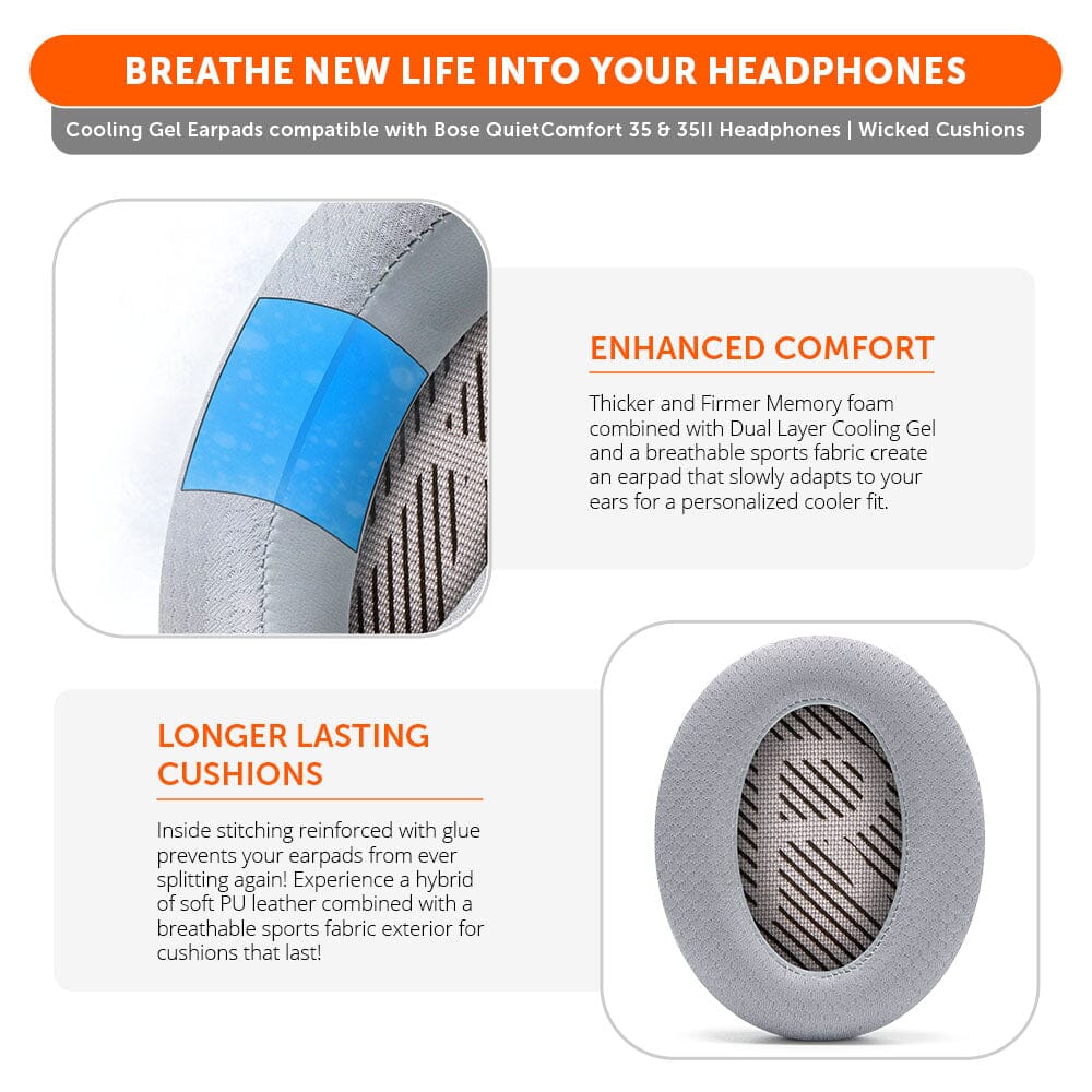 Bose QC35 Cooling Gel Earpads Replacement Kit Wicked Cushions