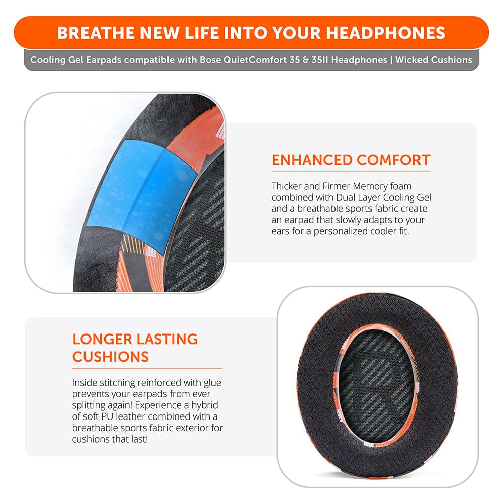 Bose QC35 Cooling Gel Earpads Replacement Kit Wicked Cushions