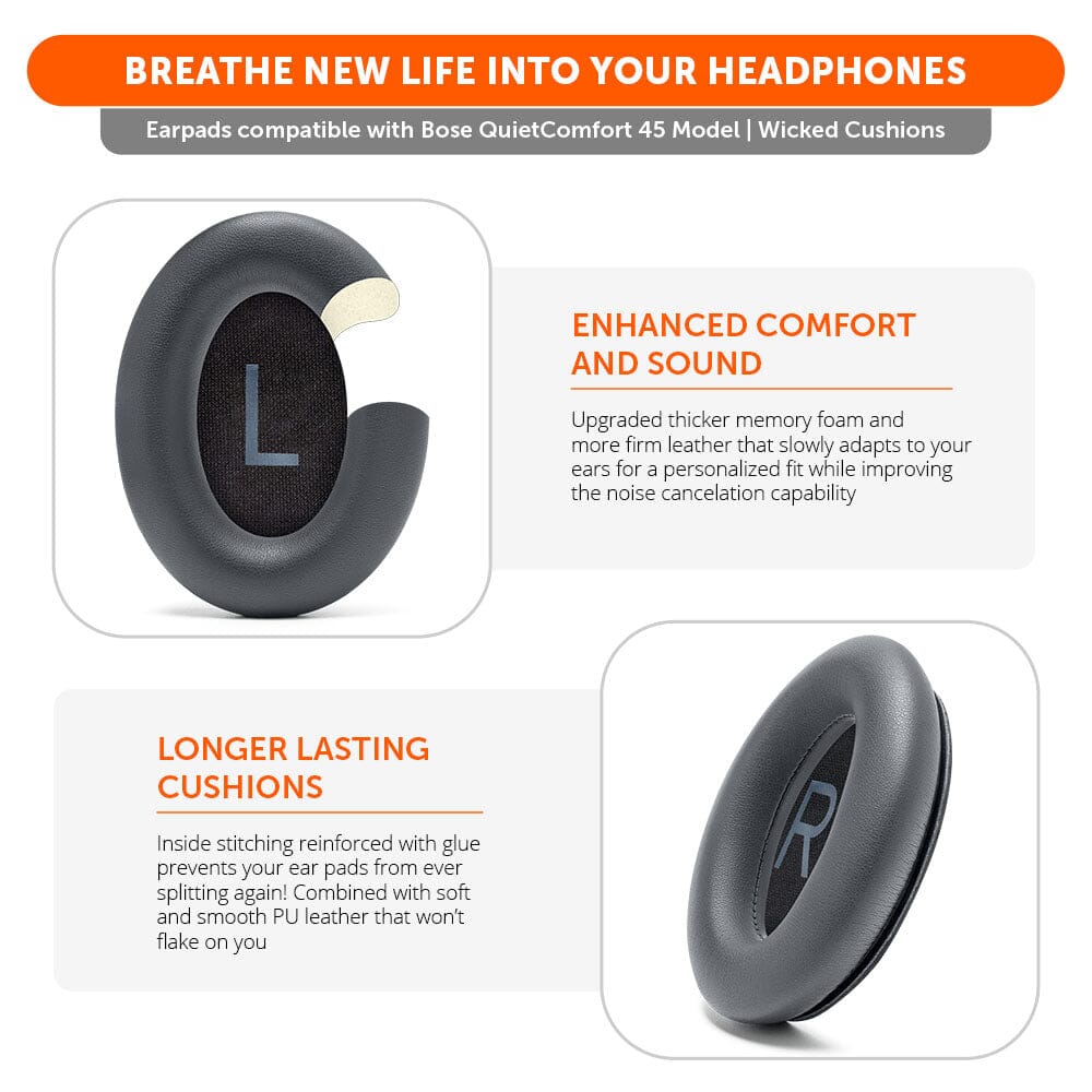 Bose QC45 Replacement Extra Thick Ear Pads Wicked Cushions