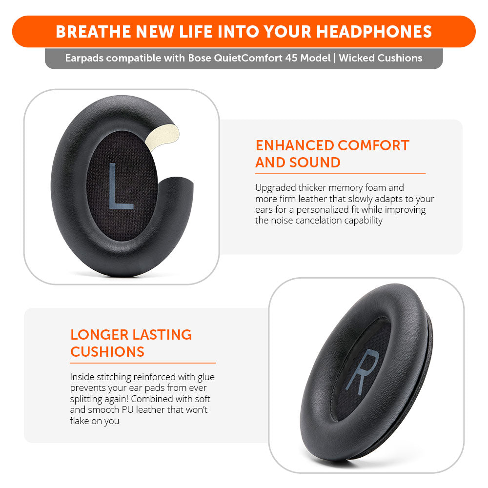 Bose QC45 Replacement Extra Thick Ear Pads Wicked Cushions