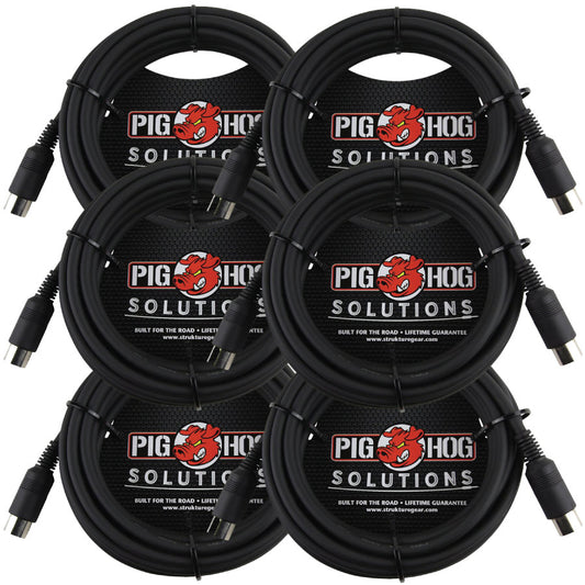 6 Pack Pig Hog Solutions PMID15 - 15ft MIDI Cable Black Instrument Interface - New