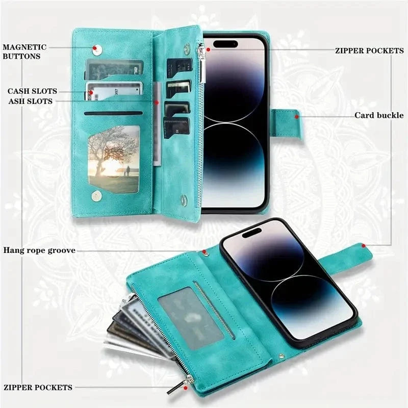 Stylish Vegan Leather Wallet Lanyard Phone Case