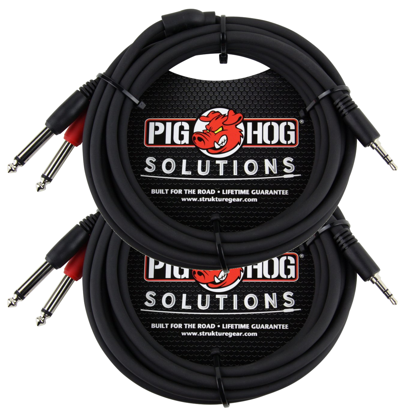 2 Pack Pig Hog 10ft Male Stereo Breakout Cable, 3.5mm to Dual 1/4" Mini 1/8 PB-S3410