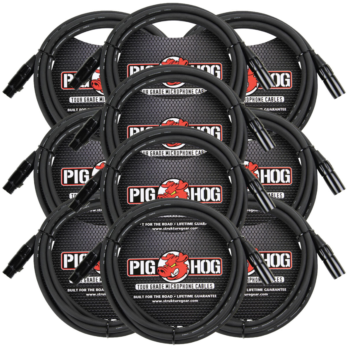 10 Pack Pig Hog PHM10 Tour-Grade XLR Male to Female Mic Cable - 10'