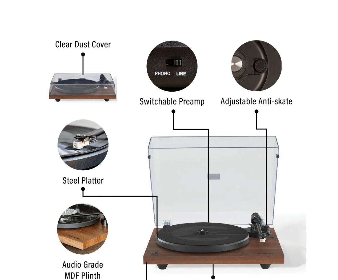Crosley KT6101-WA K-Series Bluetooth Turntable System - Walnut-NEW