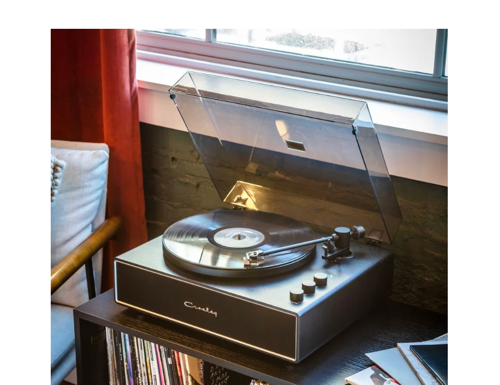 Crosley CR6046A Stave Bluetooth Turntable with Built-in Speakers, Black-NEW