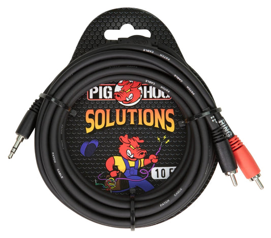 Pig Hog PB-S3R10 Stereo Breakout Cable 3.5 mm to Dual RCA (Male), 10 Feet -NEW