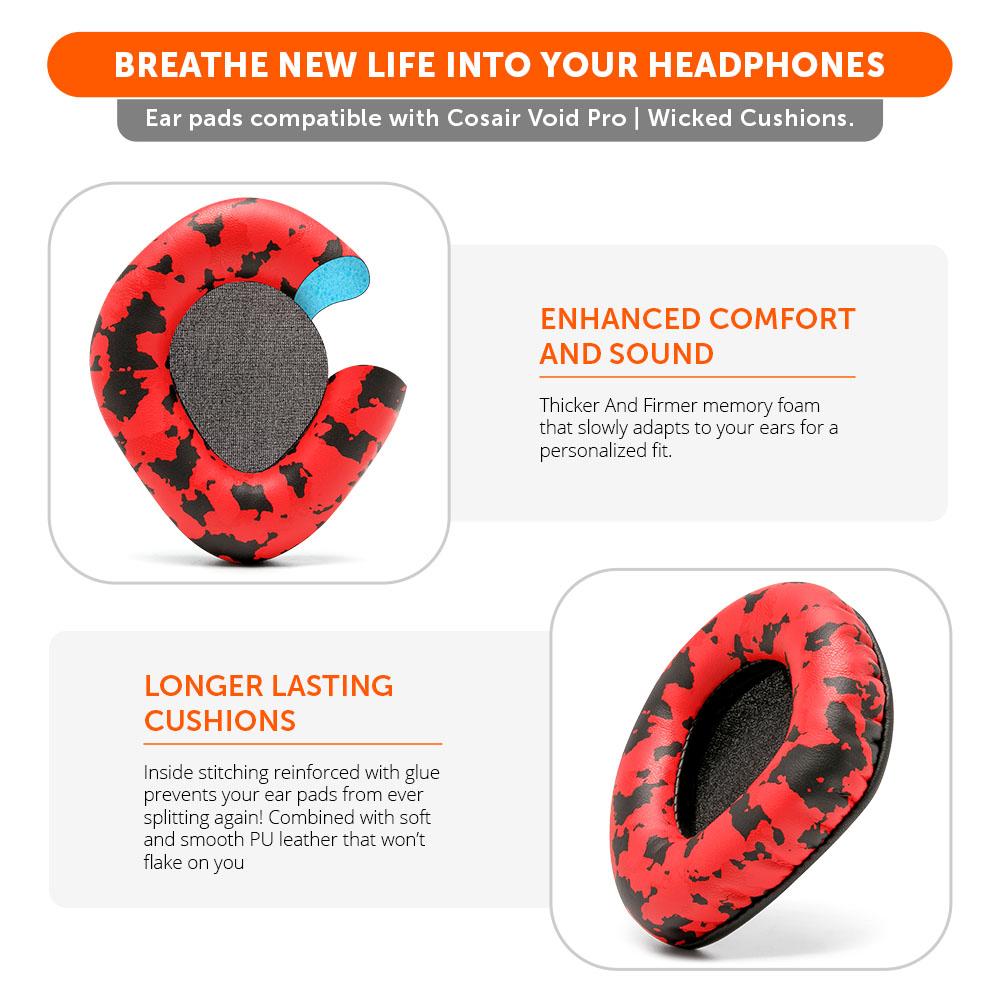 Corsair Void Pro Replacement Earpads Thick Memory Foam Ear Pads Wicked Cushions