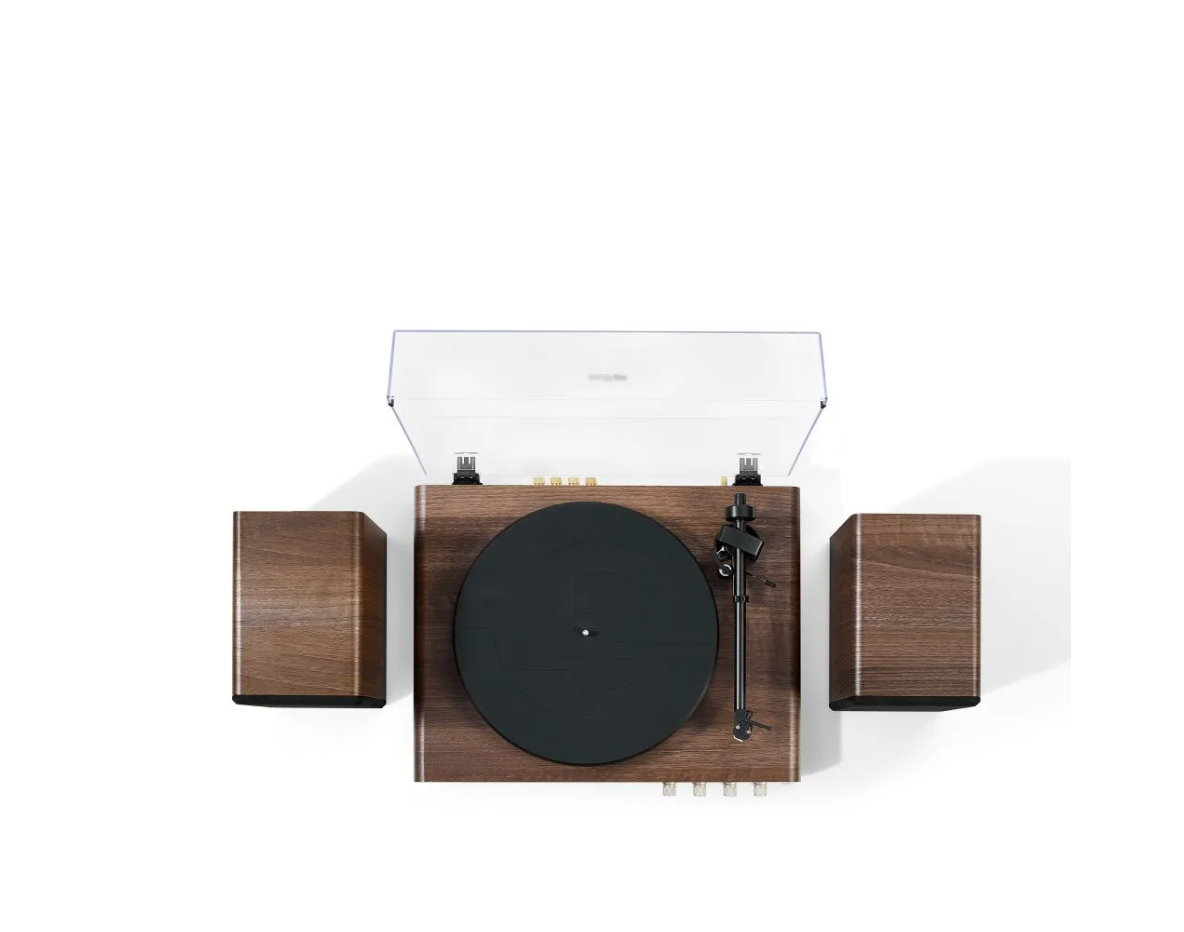 Crosley C65  Record Player with speakers system Belt-Drive 2-Speed  Turntable Record Walnut and Gold- NEW