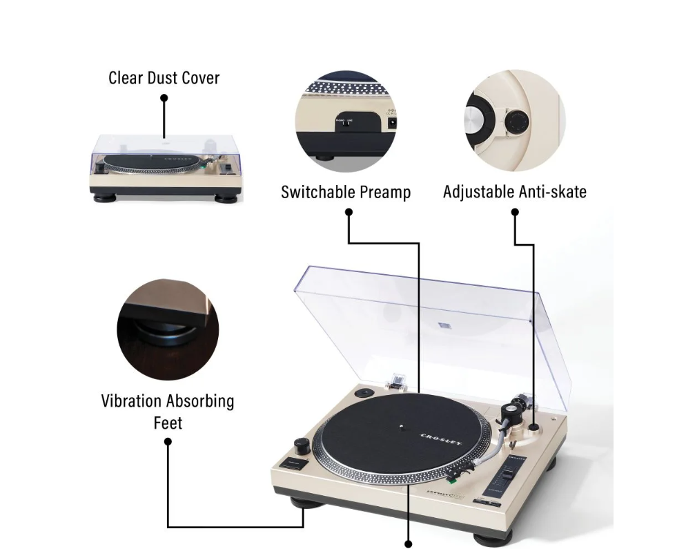 Crosley C100BT 2-Speed Bluetooth Turntable Record Player- Black-NEW