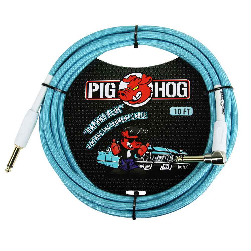 New - PIG HOG PCH10DBR "DAPHNE BLUE" INSTRUMENT CABLE, 10FT RIGHT ANGLE