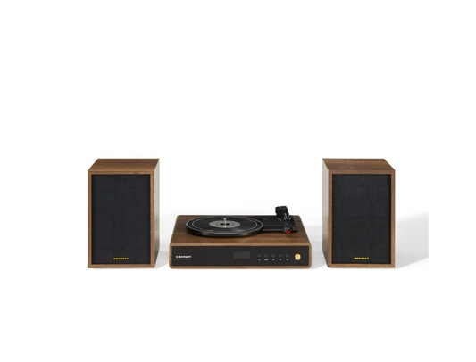 Crosley Alto Shelf System CR7019A With 3 Speed Turntable + Built-in Bluetooth, Walnut -NEW