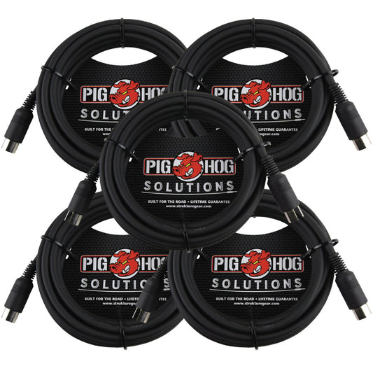 5 Pack Pig Hog Solutions PMID15 - 15ft MIDI Cable Black Instrument Interface - New