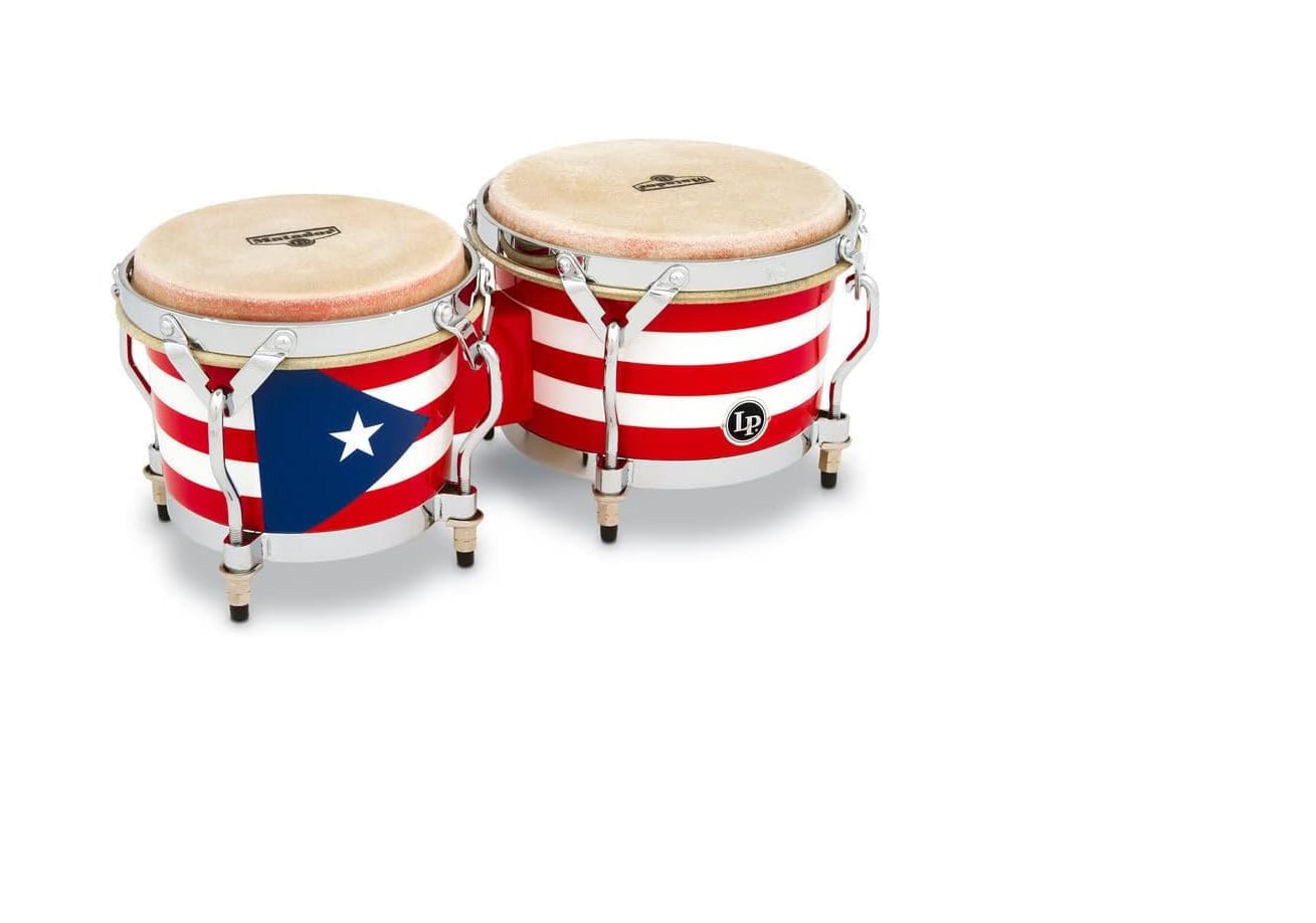 LP Matador Wood Bongos - Puerto Rico Flag Design Chrome Hardware  -NEW