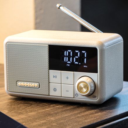 Crosley CR1121A Cooper Radio/Clock Bluetooth Speaker - Pebble-NEW