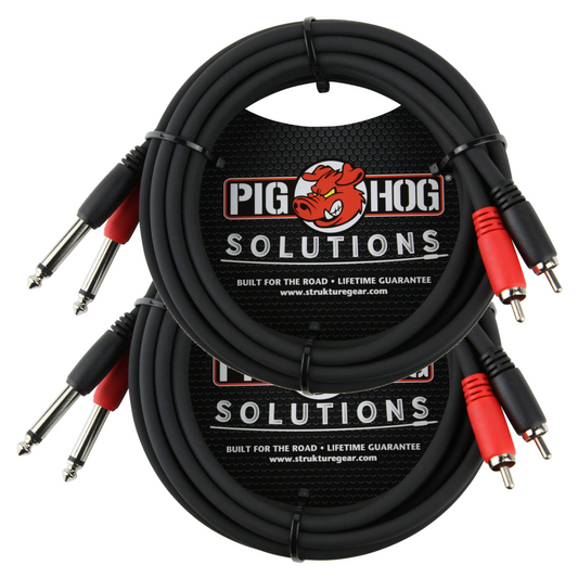 NEW - 2 Pack Pig Hog PD-R1410  10FT Solutions Dual RCA (Male) to Dual 1/4" Mono (Male) Cable