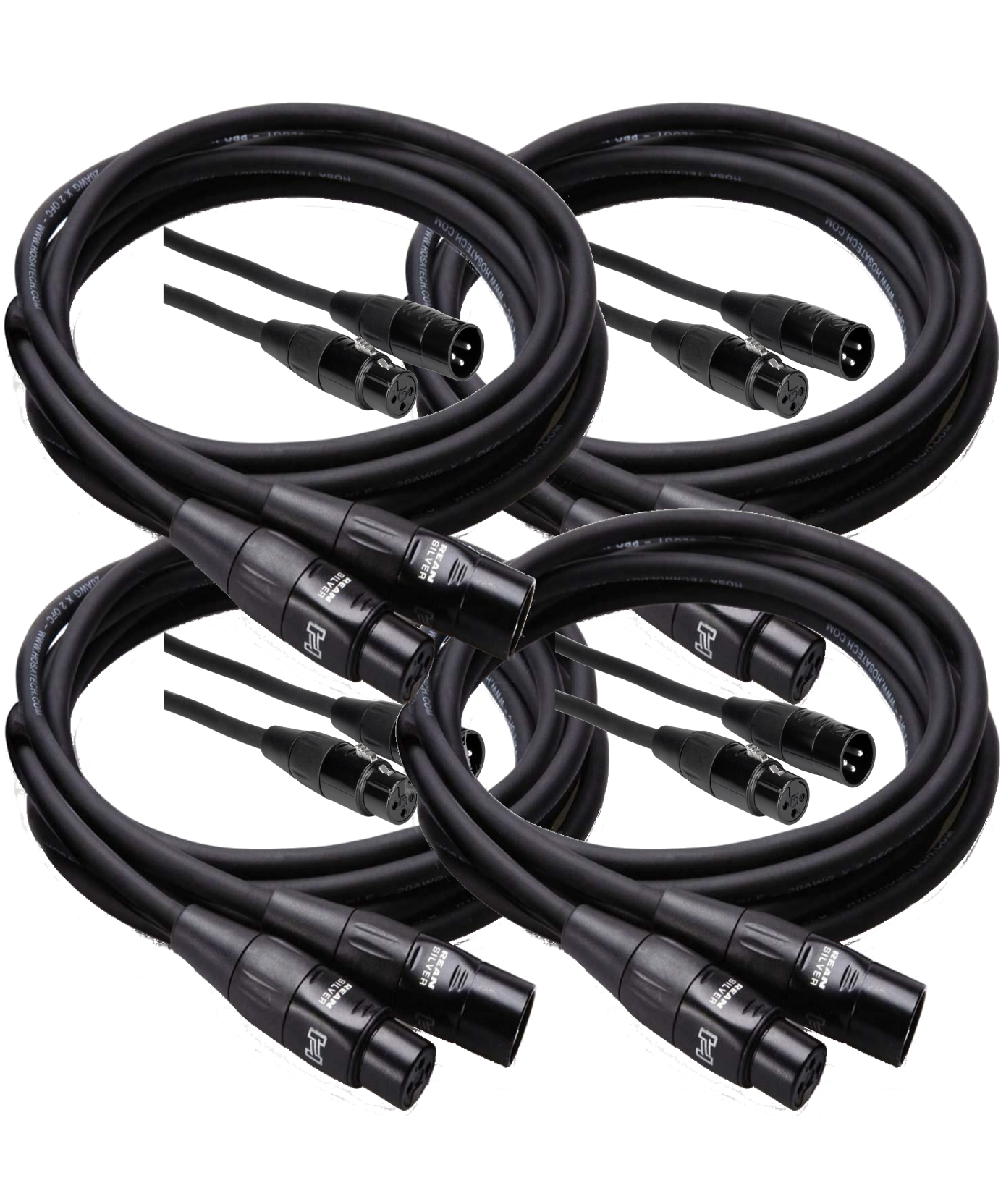 4 Pack Hosa Pro Microphone Cable, Neutrik REAN Connectors REAN XLR3F to XLR3M, HMIC-015 (15 Feet)