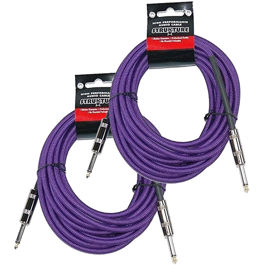 2 Pack Strukture SC186PP 18.5 FT Purple Woven Instrument Guitar Cable Cord Patch Effect Tip 1/4 -New