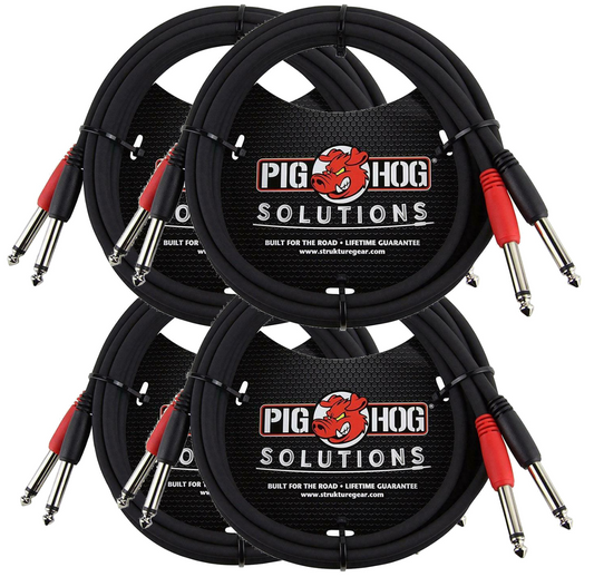 4 Pack Pig Hog 10Ft Solutions Dual Cable 1/4" Mono Male PD-21410 Lifetime Warranty