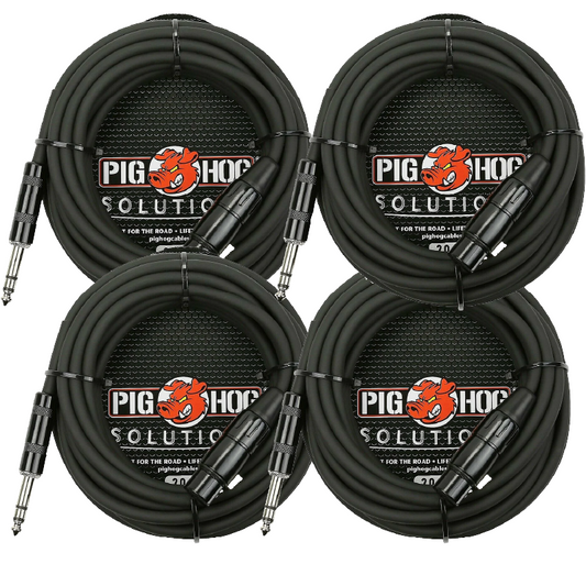 Lifetime Warranty! 4 Pack Pig Hog PX-TMXF20 Solutions 20Ft TRS(M)-XLR(F) Balanced Cable