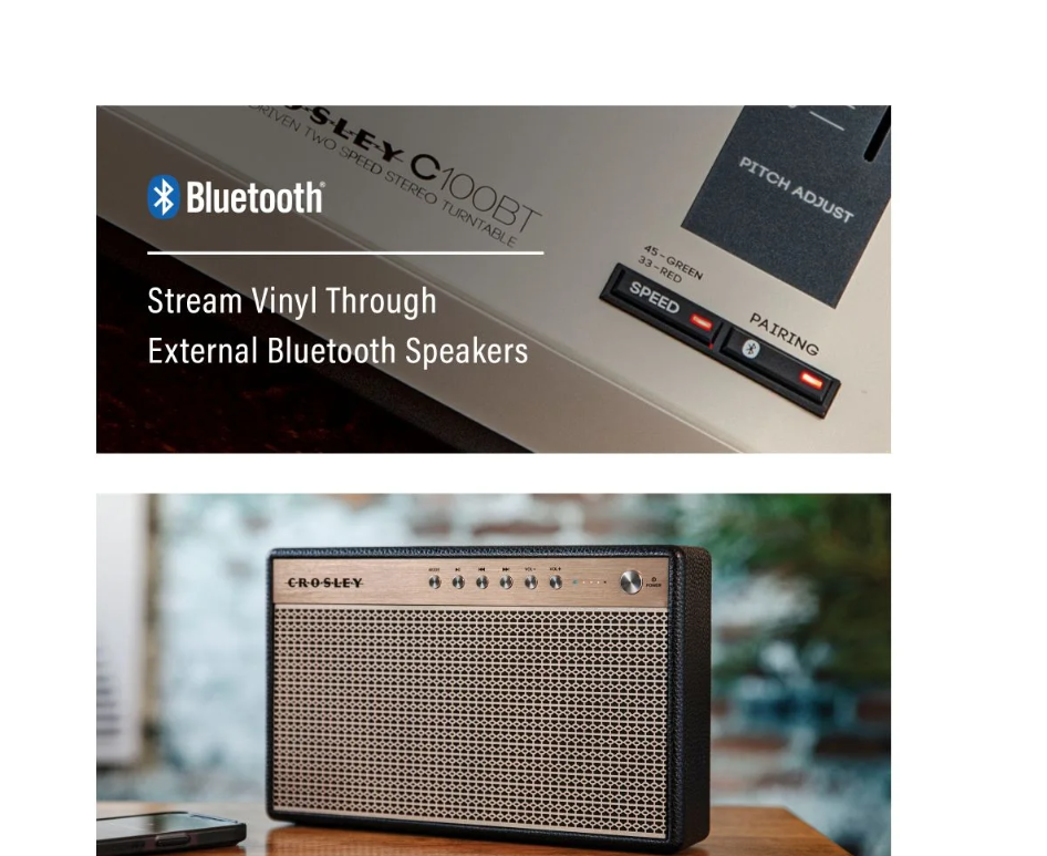 Crosley C100BT 2-Speed Bluetooth  Turntable, Champagne-NEW