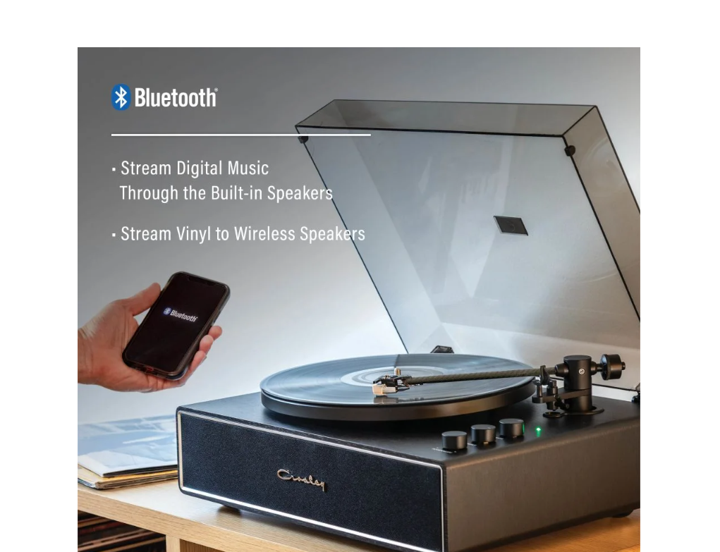 Crosley CR6046A Stave Bluetooth Turntable with Built-in Speakers, Black-NEW