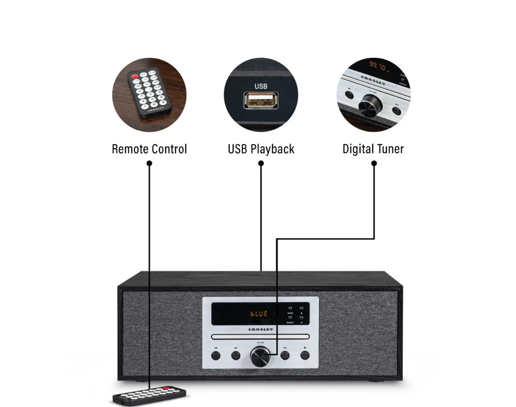 Crosley CR3504A Finn Bluetooth Radio CD Player - Black-NEW