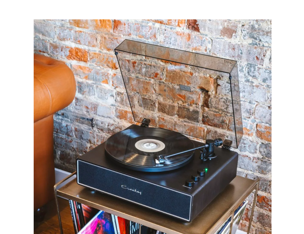 Crosley CR6046A Stave Bluetooth Turntable with Built-in Speakers, Black-NEW