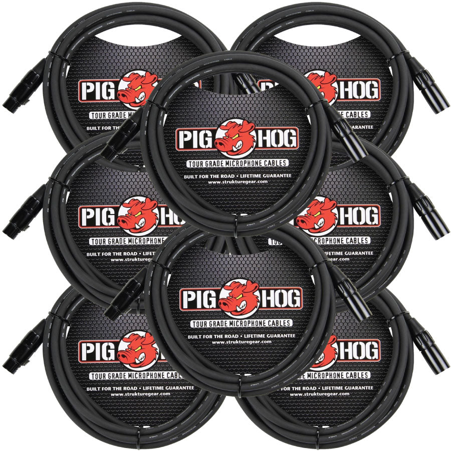 8 Pack PIG Hog PHM15 8mm microphone cable, XLR 15FT-new