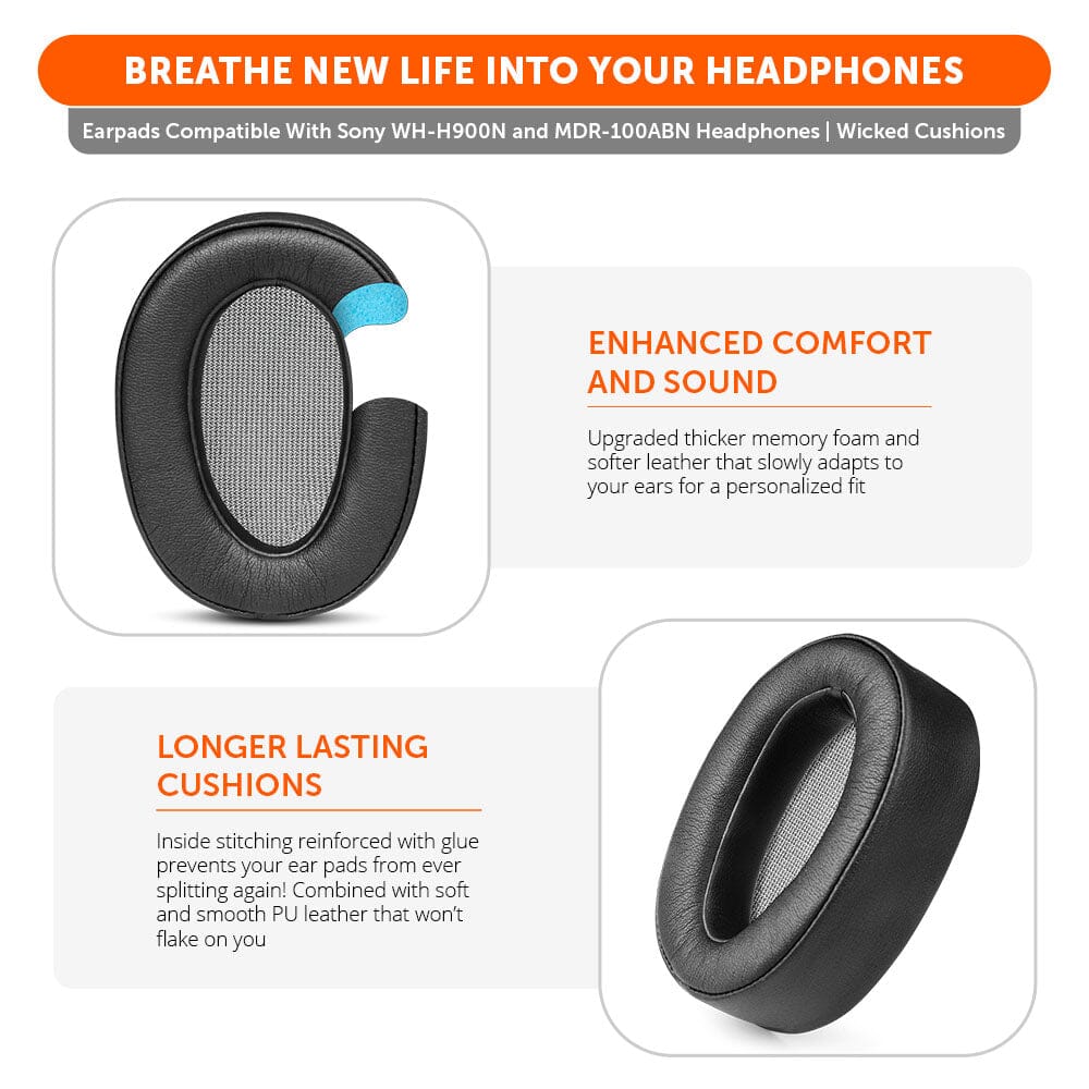 Earpads Soft Leather Memory Foam Replacement for Sony WH900N Wicked Cushions