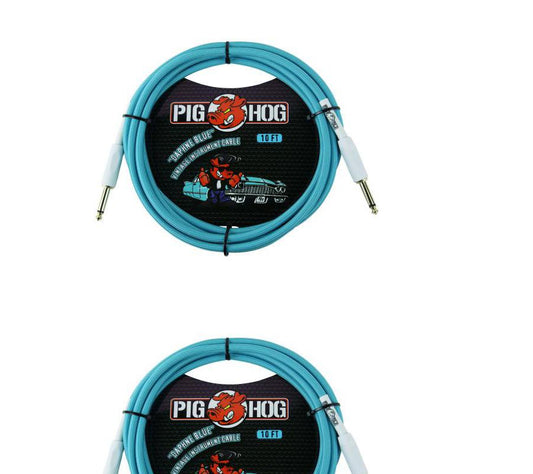 Pig Hog PCH10DB 1/4" TS Straight Instrument Cable - 10' - Daphne Blue 2 Pack