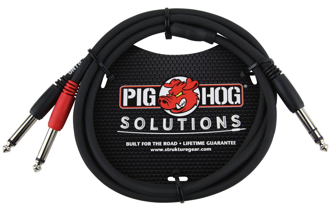 Pig Hog 3ft Insert Cable1/4" TRS Stereo Male to Dual 1/4" Mono Male PYIC03