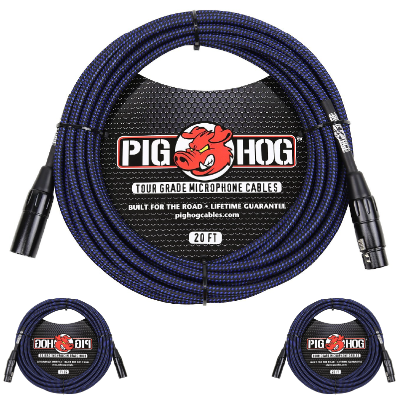 Pig Hog Black & Blue High Performance Woven XLR Microphone 20ft Cable PHM20BBL Lifetime Warranty!