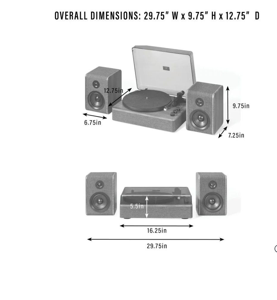 Crosley Nocturne 2-Speed Record Player With Speakers - Charcoal-NEW