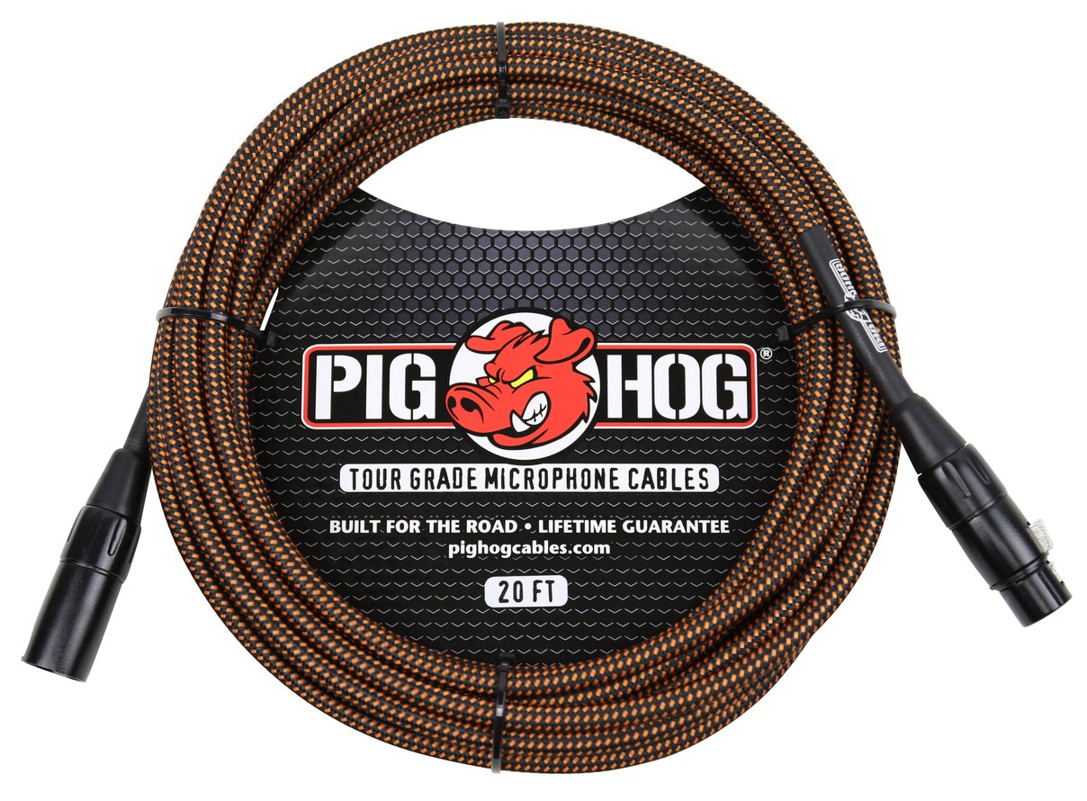 3 PACK Pig Hog PHM20ORG Black & Orange Woven Microphone Cable, 20ft XLR - NEW