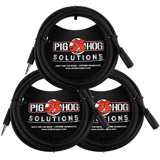 3 Pack Pig Hog Solutions PHX35-10 HeadPhone Extension Cable, 3.5mm 10ft - New