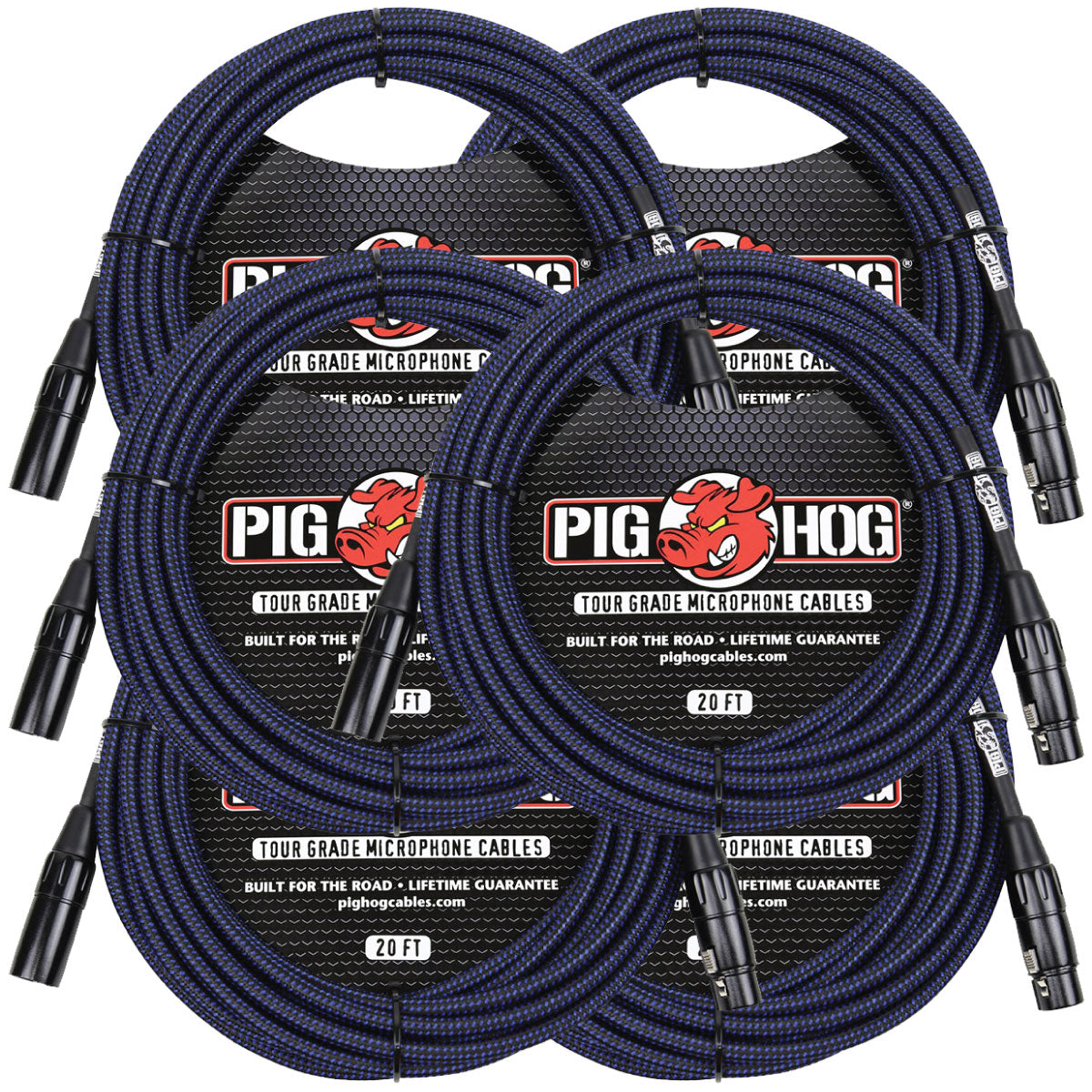 6 Pack Pig Hog Black & Blue High Performance Woven XLR Microphone 20ft Cable PHM20BBL Lifetime Warra