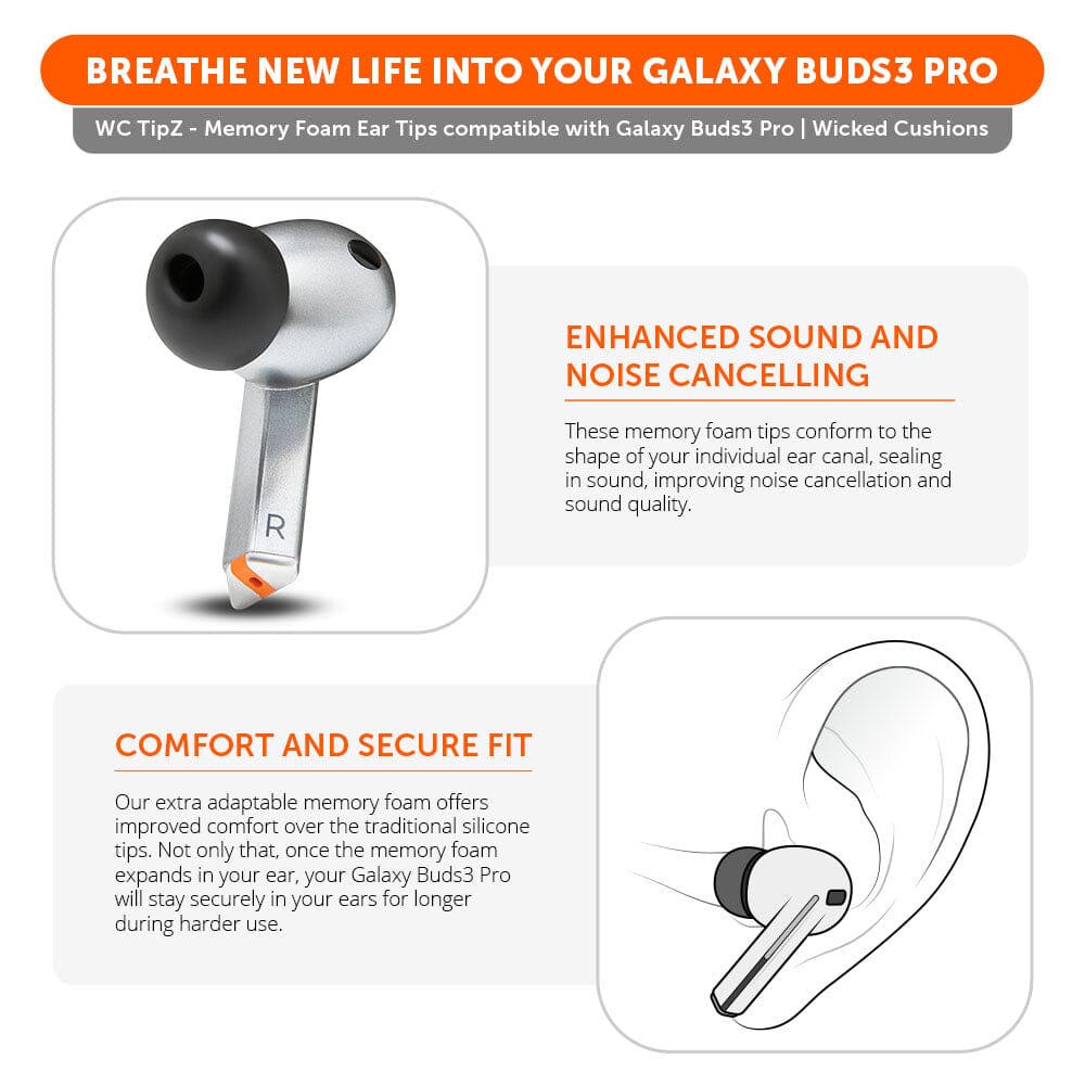 Galaxy Buds 3 Pro Memory Foam Ear Tips Secured Fit WC TipZ Galaxy