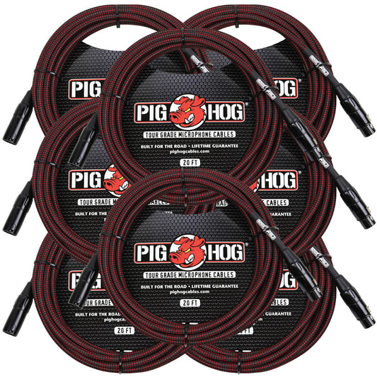 8 Pack Pig Hog Black & Red High Performance Woven XLR 20 ft Microphone Cable PHM20BRD  Lifetime Warr