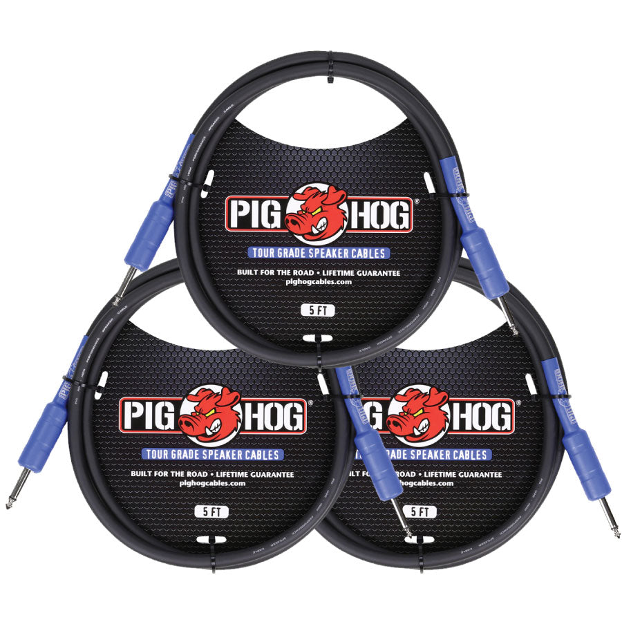 3 Pack Pig Hog PHSC5 9.2mm Gauge Wire Speaker Cable, 5 Ft - New