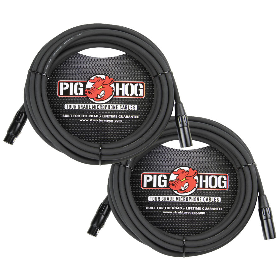 2 Pack Pig Hog PHM20 High Performance 8mm XLR Microphone Cable, 20”FT -New