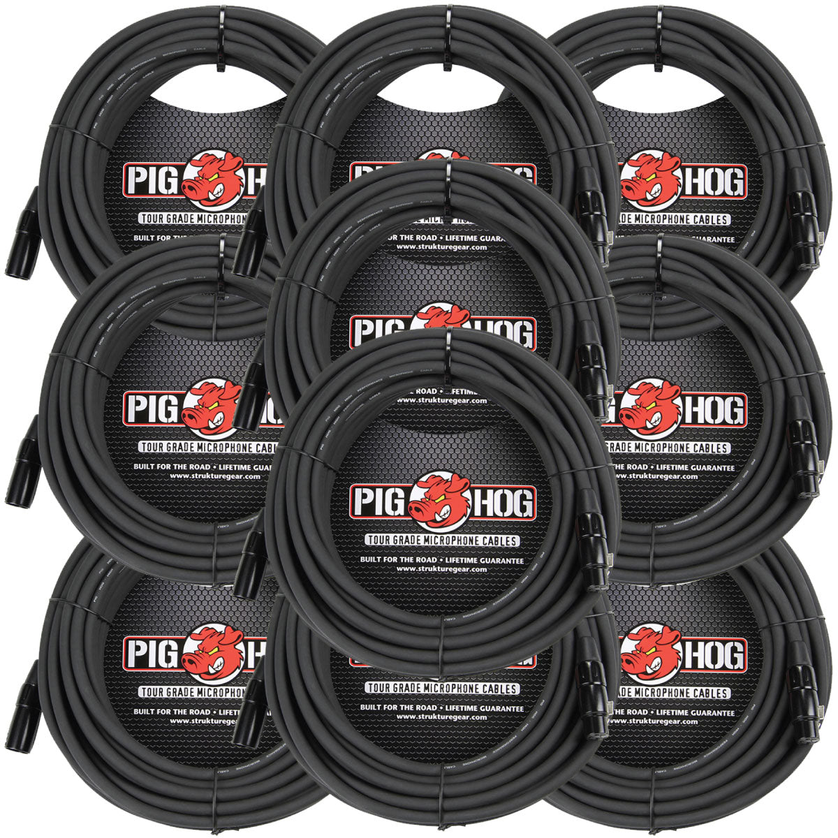 10 Pack Pig Hog PHM50 XLR High Performance 8mm Microphone Cable, 50 Ft - NEW