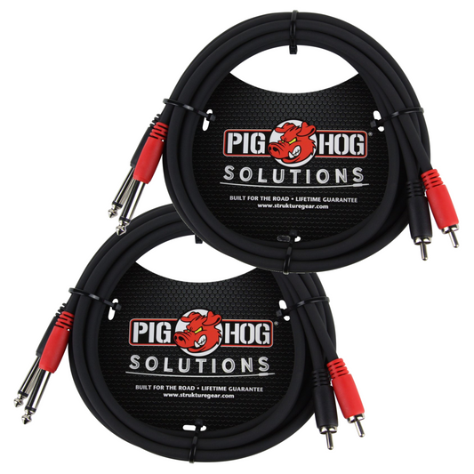 2 Pack Pig Hog 6FT Solutions Dual RCA (Male) to Dual 1/4" Mono (Male) Cable PD-R1406