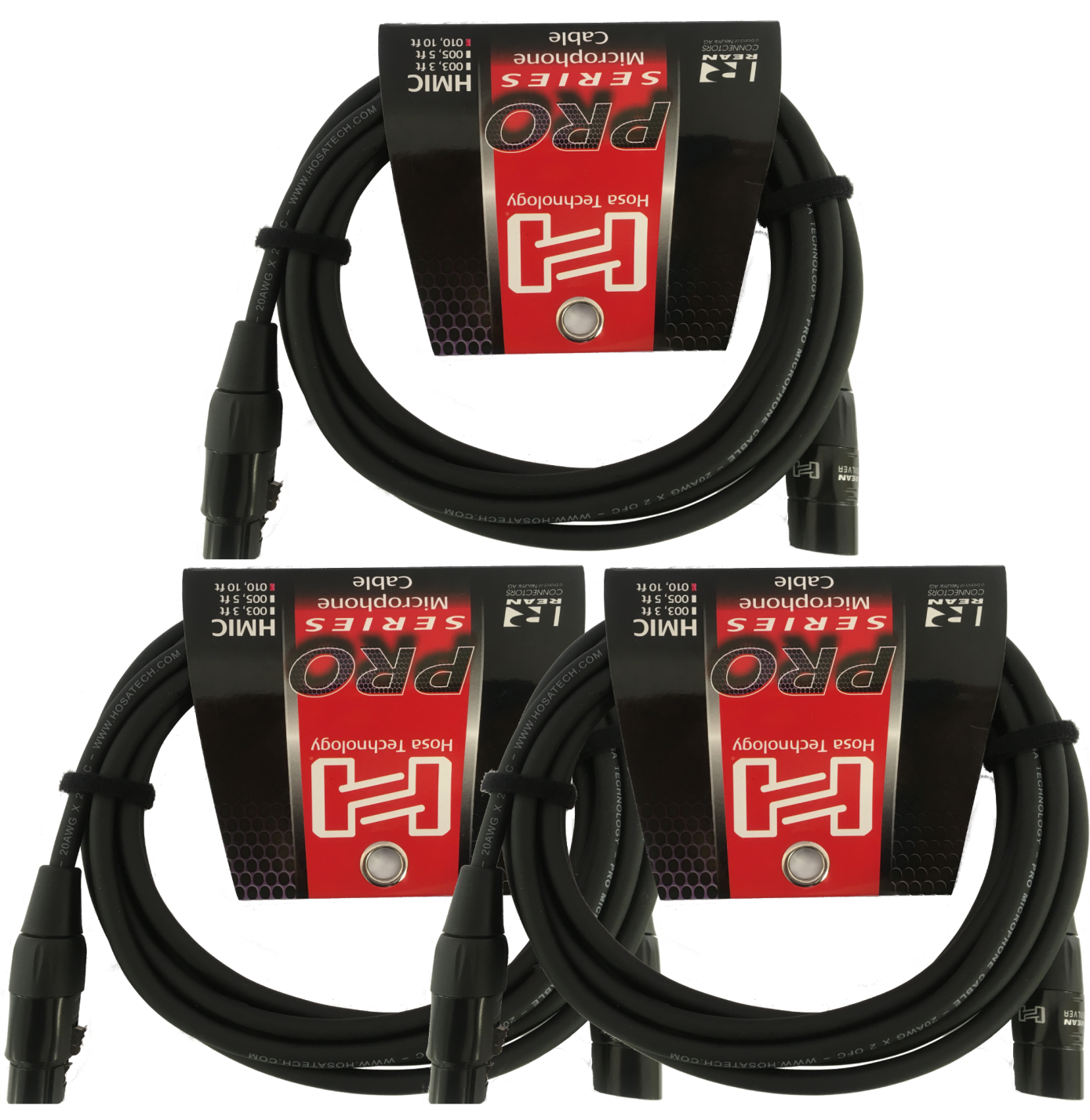 3 Pack Hosa Pro Microphone Cable, Neutrik REAN Connectors REAN XLR3F to XLR3M, HMIC-015 (15 Feet)