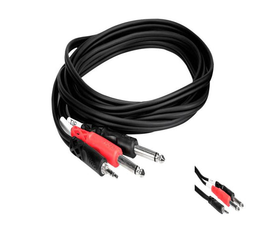 New - Hosa 3.5mm Stereo TRS to Dual 1/4" TS CABLE - 10FT CMP-159