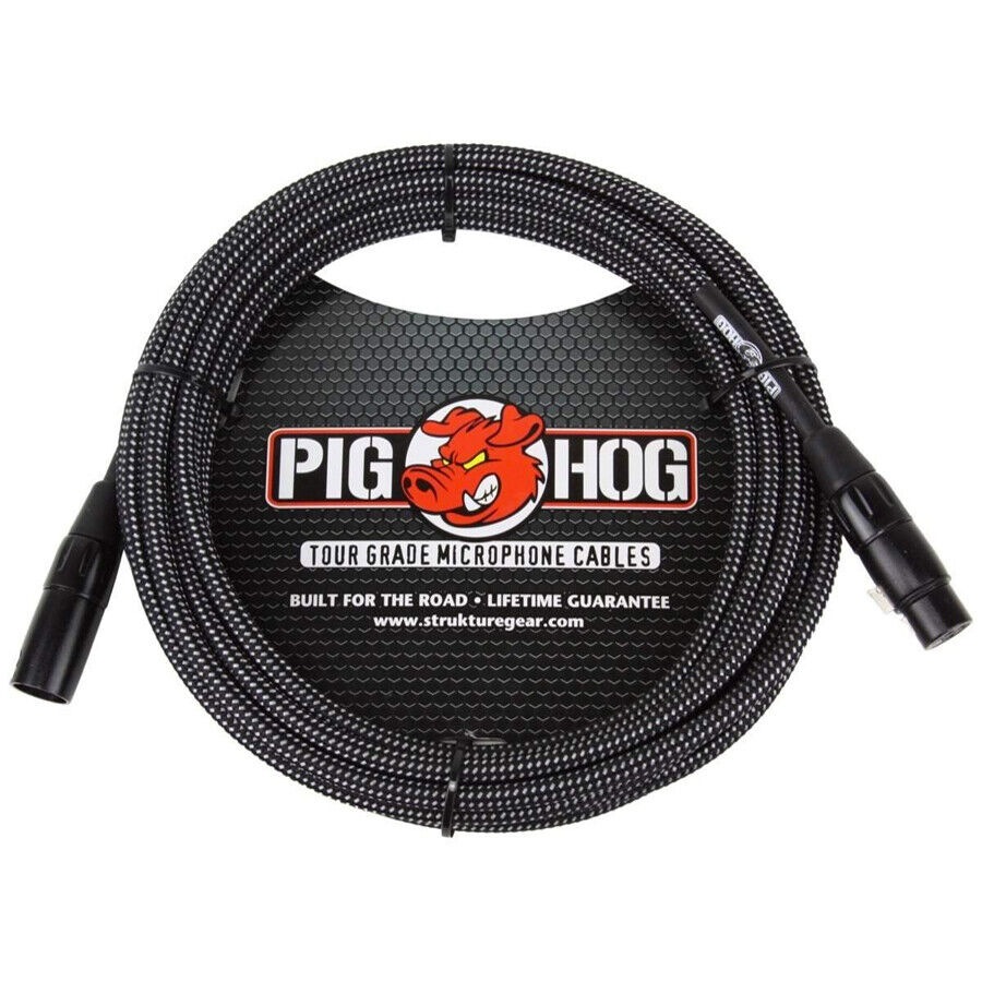 New - 5 Pack Pig Hog PHM30BKW BLACK & WHITE WOVEN MIC CABLE, 30FT XLR