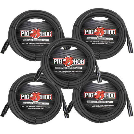 5 Pack Pig Hog PHM20 High Performance 8mm XLR Microphone Cable, 20”FT -New