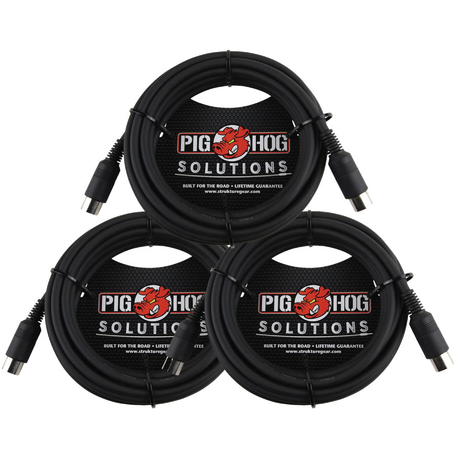 3 Pack Pig Hog Solutions PMID15 - 15ft MIDI Cable Black Instrument Interface - New